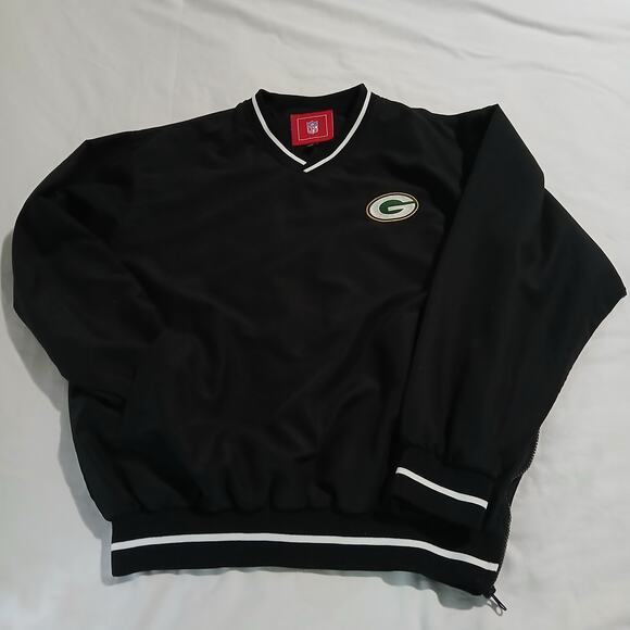 NFL Green Bay Packers Men's Small Windbreaker Pullover Black Side Zip Lined - Picture 3 of 12